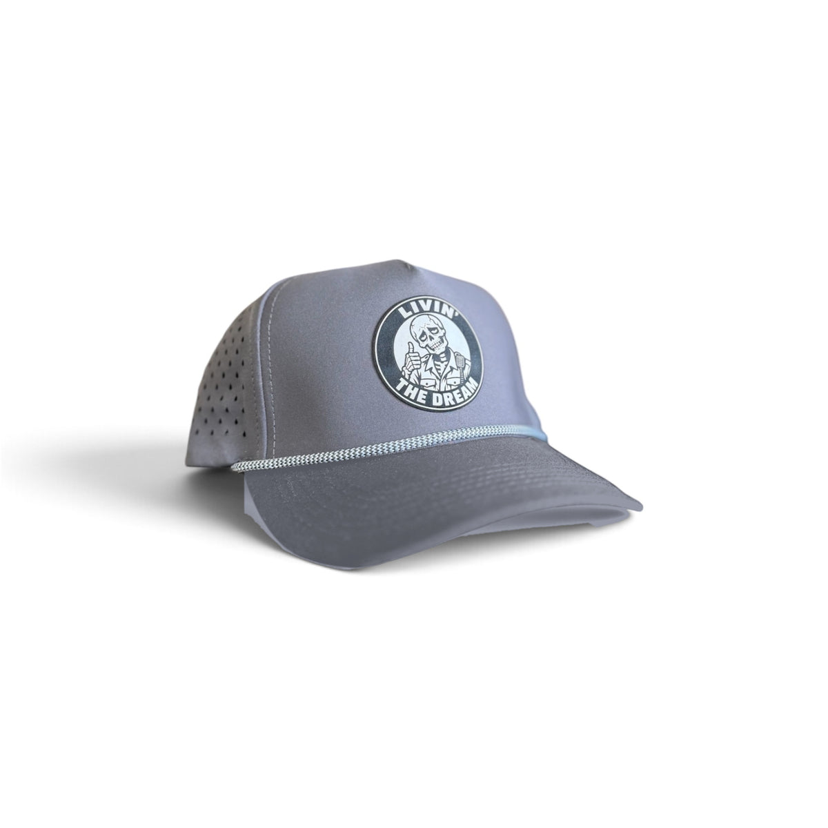 Livin' the Dream Hat - skeleton medic patch on a grey rope hat